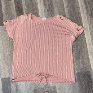 Retro+ology Striped Tie-Front Top | Size S | Pink